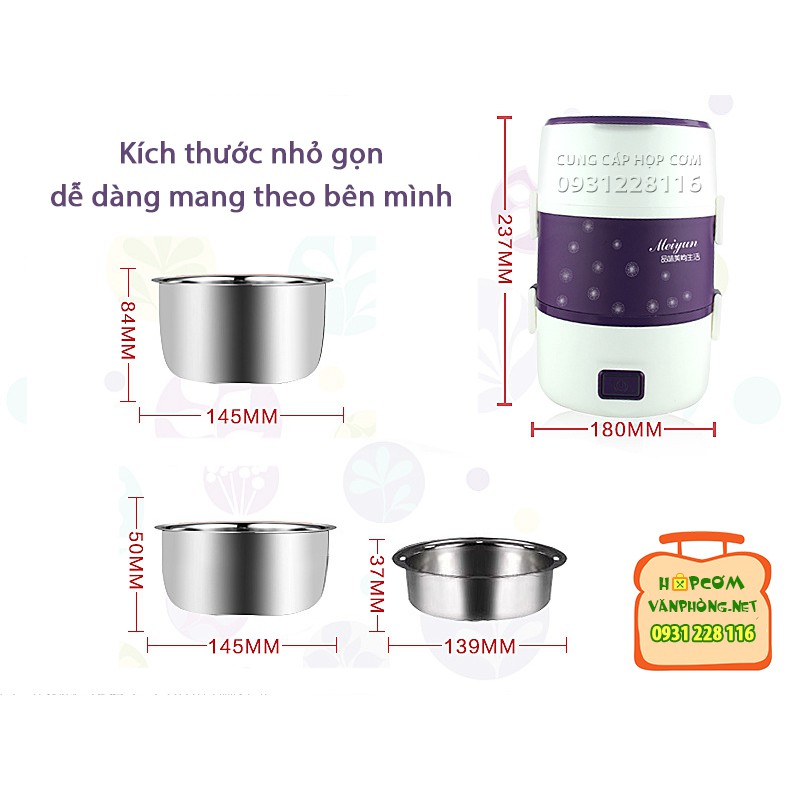 [Mã ELFLASH5 giảm 20K đơn 50K] Hộp cơm hâm nóng cắm điện inox 3 tầng Meiyun | BigBuy360 - bigbuy360.vn