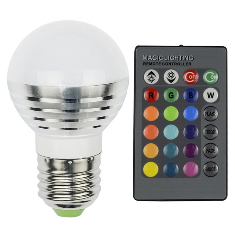 Đèn LED đổi màu RGB 3W E27 điều khiển từ xa