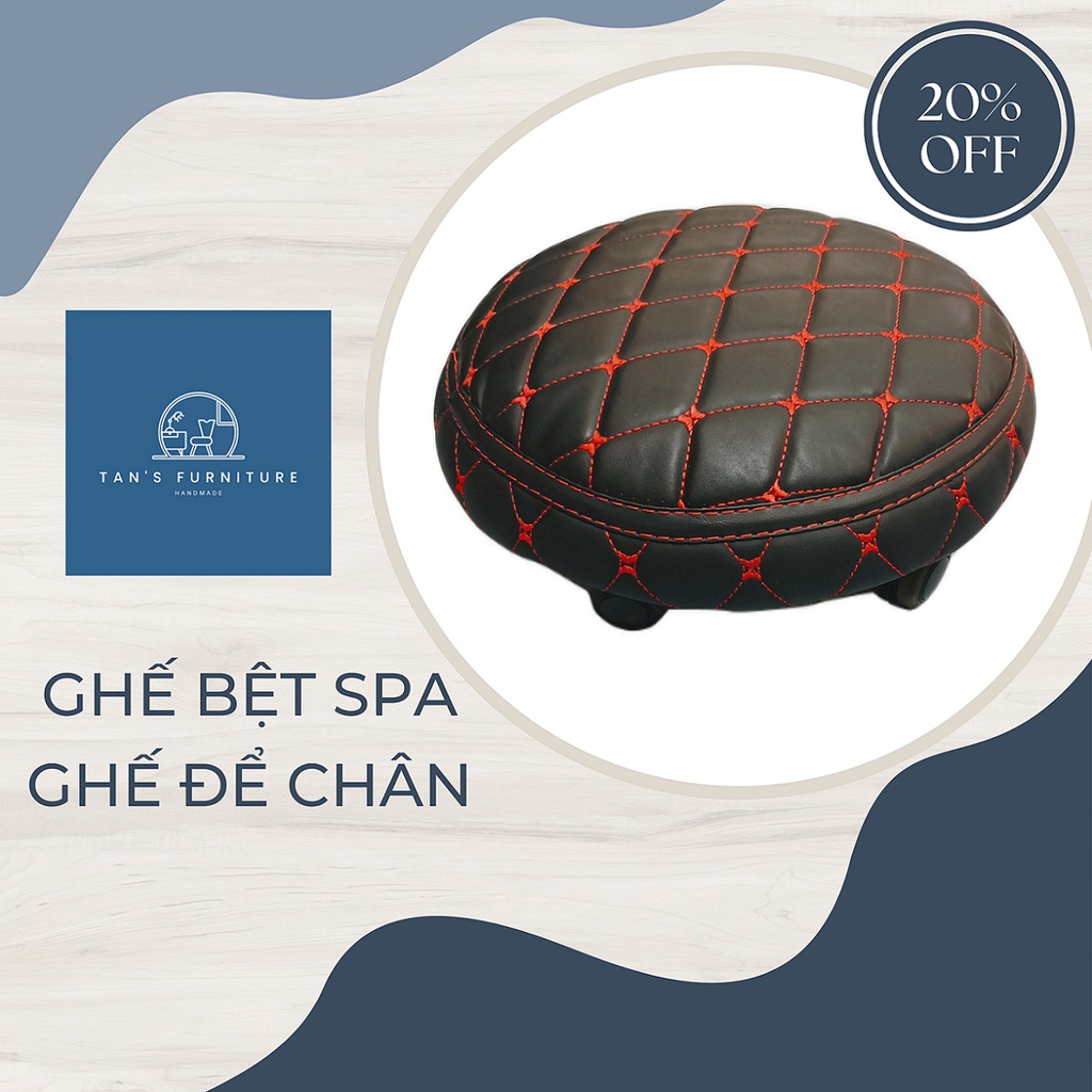 Ghế tròn xoay bệt làm nail spa | Ghế để chân bọc đệm có bánh xe nhiều mẫu