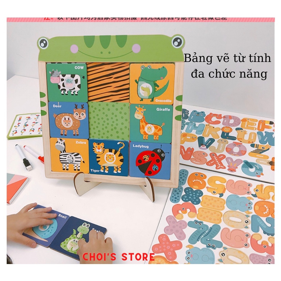 Bảng nam châm tangram, ghép hình động vật, học chữ, học số thông minh bằng gỗ (Choi_Store 01)
