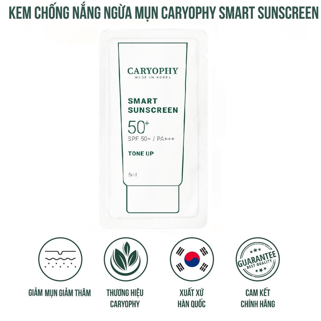 SAMPLE Kem chống nắng ngừa mụn, giảm thâm, bảo vệ da khỏi tia UV Caryophy Smart Sunscreen Tone Up 5ml