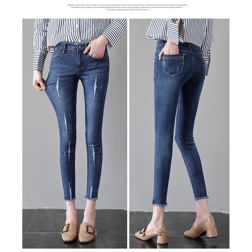 QUẦN JEAN NỮ 9 TẤC XƯỚC RÁCH LƯNG CAO HÀNG CÔNG TY CAO CẤP 2 MÀU SIZE 25-35