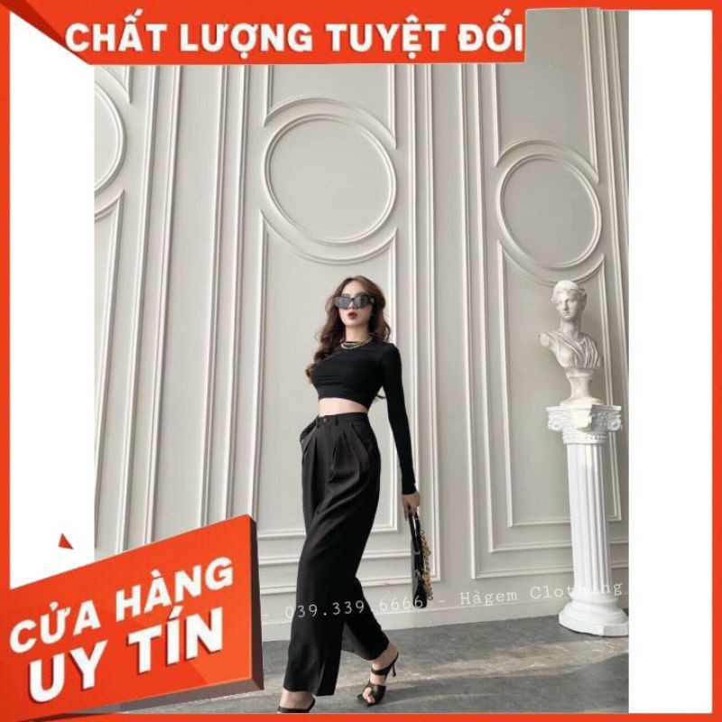 Set đồ nữ  bộ áo trơn dài tay +quần crt bay suông ly cạp Siêu chảnh