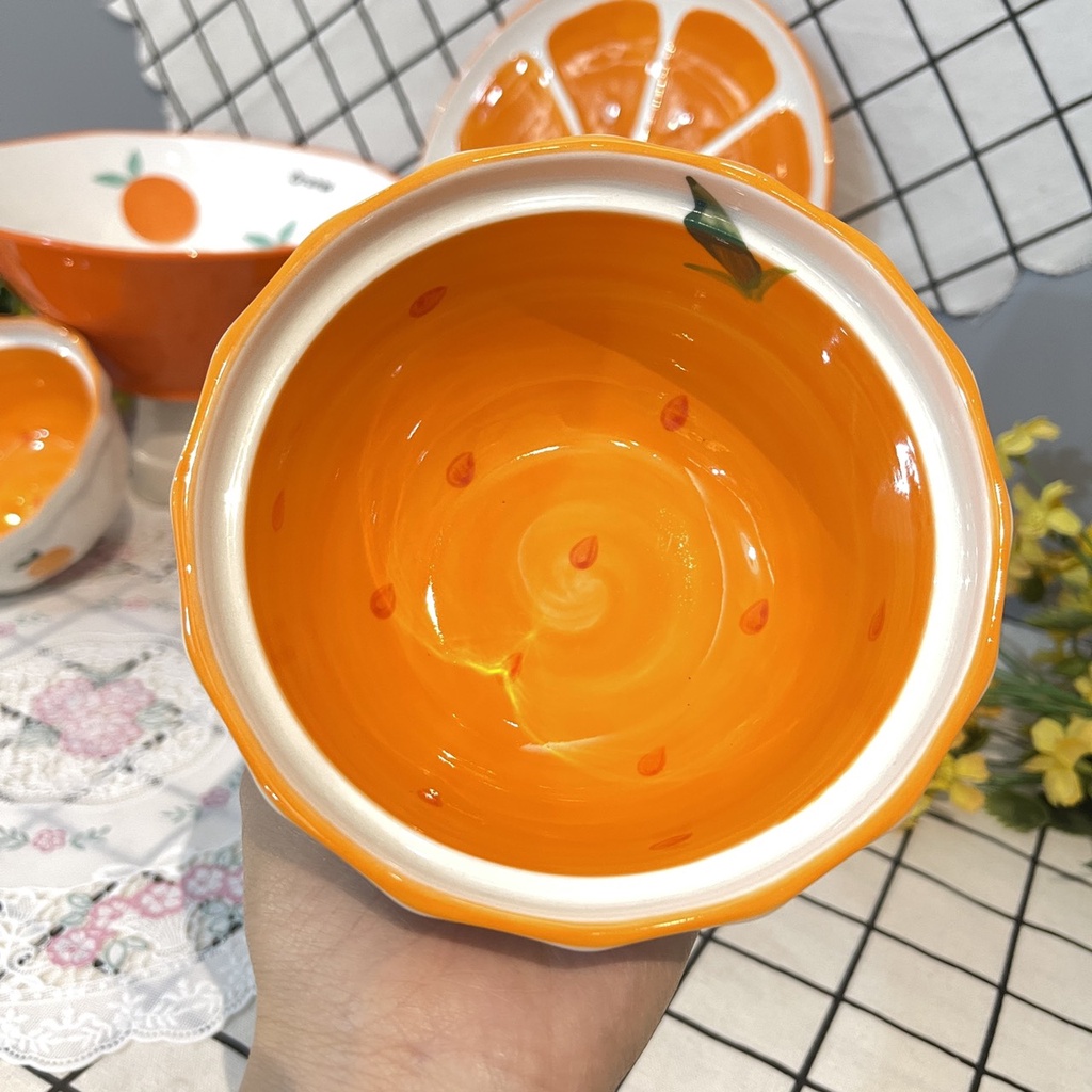 Bộ bát đĩa gốm sứ màu cam 6 món decor trang trí đồ ăn siêu đẹp