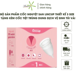 Bộ sản phẩm cốc nguyệt san Lincup thiết kế 3 size hỗ trợ chống tràn tặng