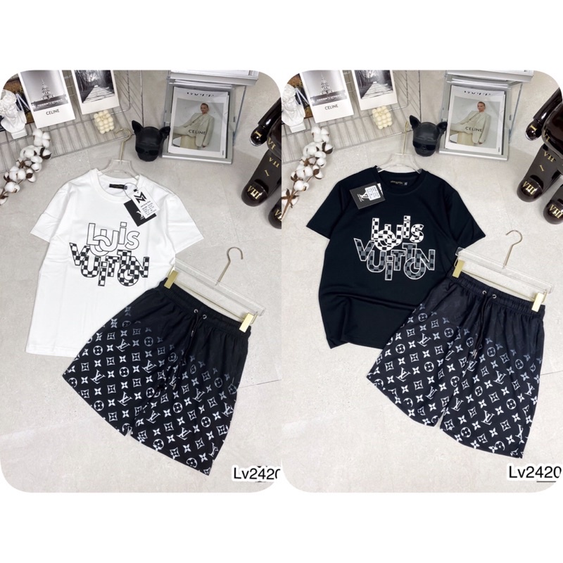Bộ Quần Áo Nam LV Chất Thun In Logo Cao Cấp - Quần Áo Nam LV Hoạ Tiết Siêu Đẹp