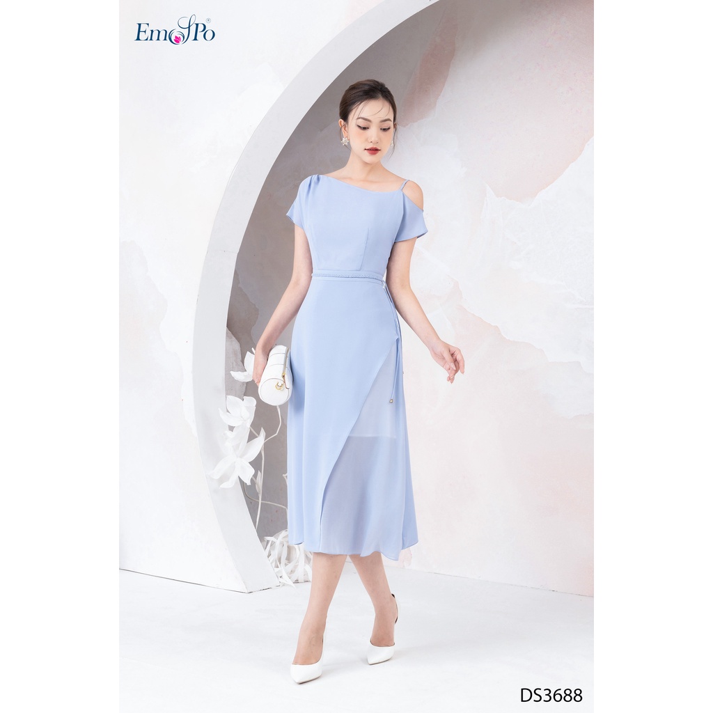 Đầm ôm A lệch vai viền eo thân trước Emspo DS3688