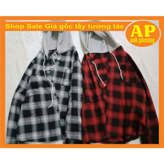 Sơmi mũ phối có ảnh thật🎄sơ mi kẻ karro phối mũ tàn có day rút🎄form thụng nam nữ🎄dùng như áo nắng🎄