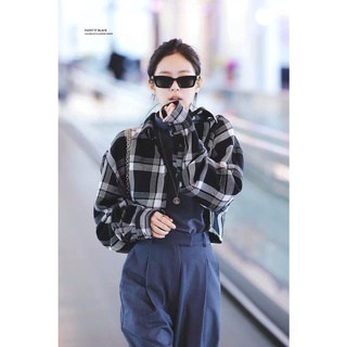 Áo Khoác Sơ Mi Croptop Sọc Caro Jennie Blackpink