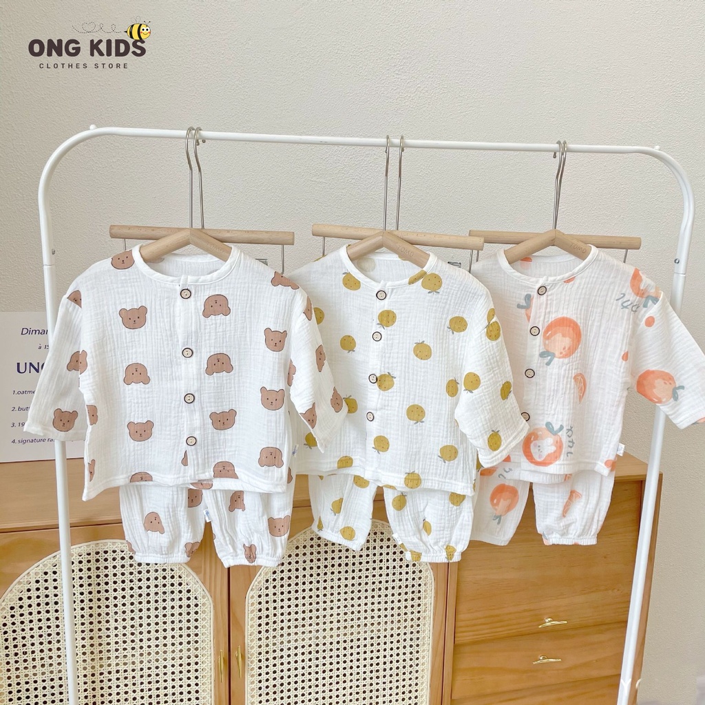 Set đồ vải xô Muslin dành cho trẻ sơ sinh cực dễ thương, đồ bộ tay lỡ cho bé trai bé gái mềm mịn thoáng mát hình quả dứa