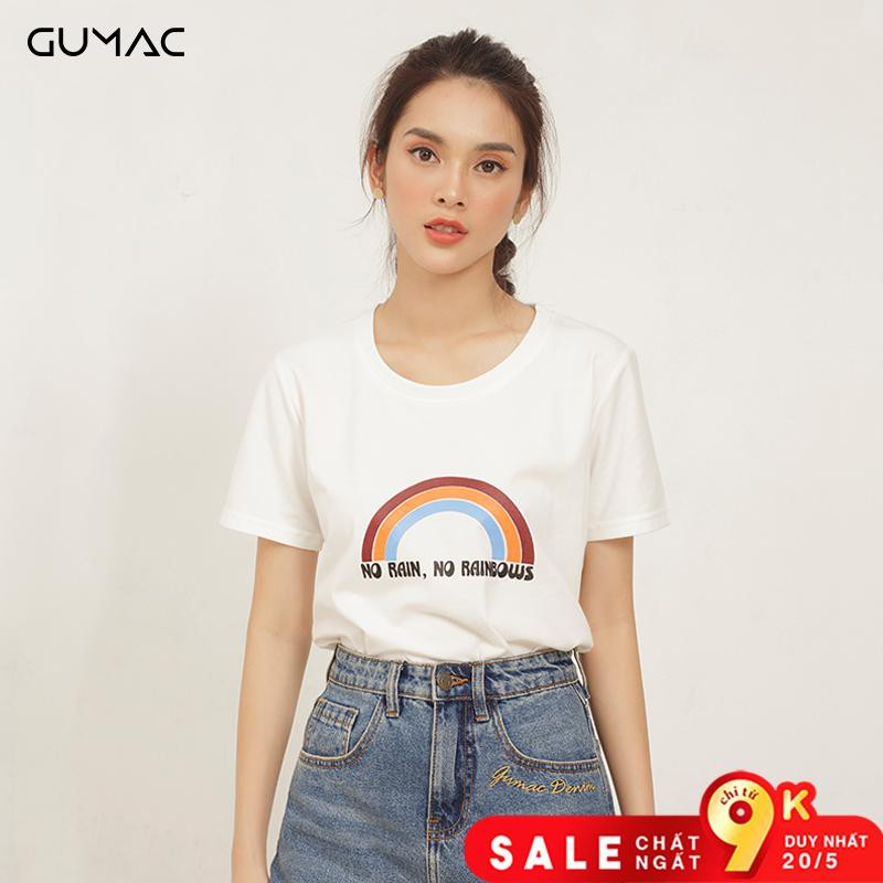 Áo thun in cầu vòng GUMAC ATA432_TRANG | BigBuy360 - bigbuy360.vn