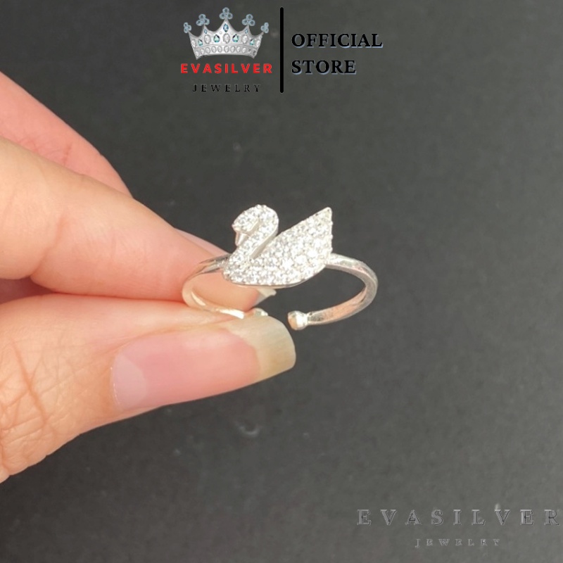 Nhẫn hở bạc nữ mặt thiên nga đính đá, nhẫn bạc ta free size - Trang sức bạc Evasilver