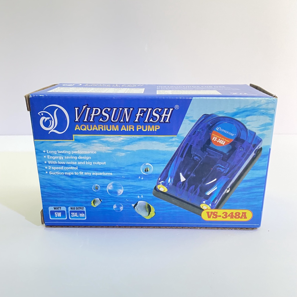 Máy Sủi Khí Oxy Vipsun Fish 1 Vòi VS-248A 3W, 2 Vòi VS-348 5W Ấp Artemia, tăng cường oxy trong nước