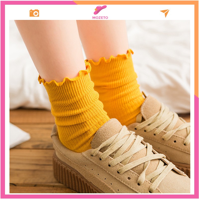 Tất Nhún Nữ Cổ Bèo Hàn Quốc; Tất cổ dài cao cấp cổ bèo Vintage (Full Tag) T10 - MOZETO