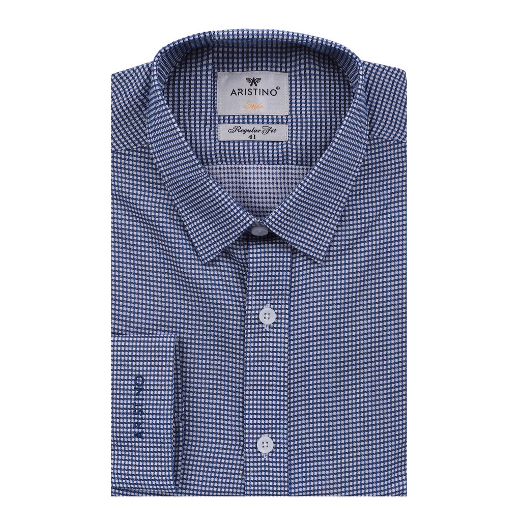 Áo Sơ Mi Nam Tay Dài Aristino ALS51507 Màu Xanh Đậm Dobby Kiểu Dáng Regular Fit Chất Liệu Sợi Tre