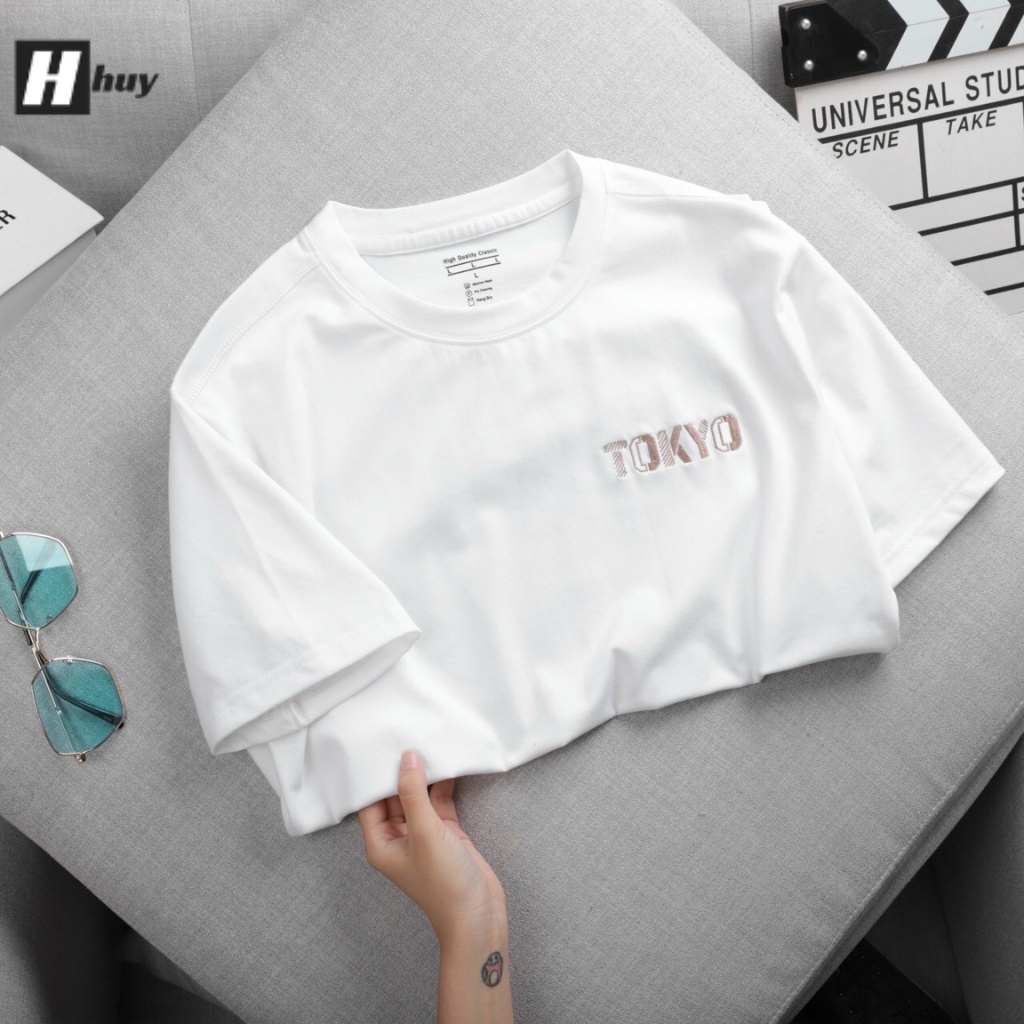 Áo thun nam cổ tròn tay ngắn in chữ TOKYO, đơn giản, 3 màu cơ bản