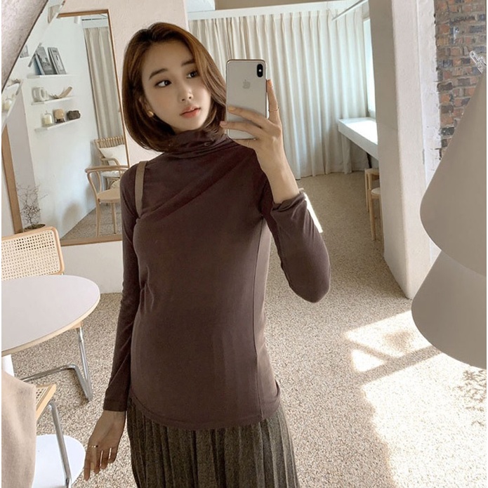 Áo giữ nhiệt cổ cao dài tay chất thun cotton siêu đàn hồi cho mẹ bầu thoải mái giữ ấm cơ thể khi mang thai