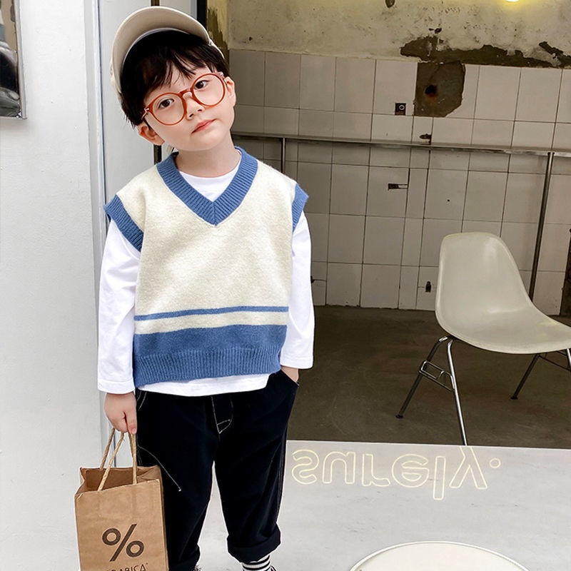 Áo Len Không Tay Cổ Chữ V Thời Trang Thu Đông Phong Cách Preppy Mới Cho Trẻ Em