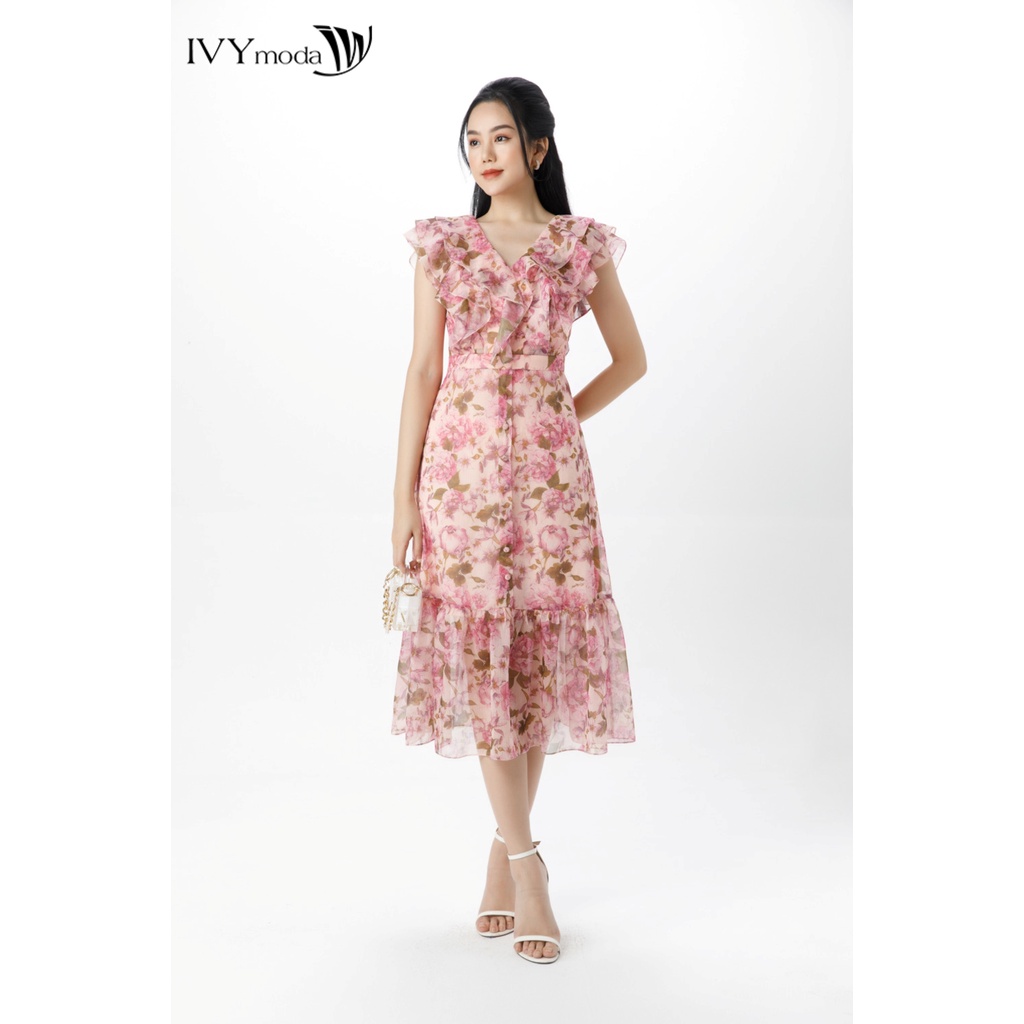 Đầm lụa xếp cánh tiên IVY moda MS 48M7327
