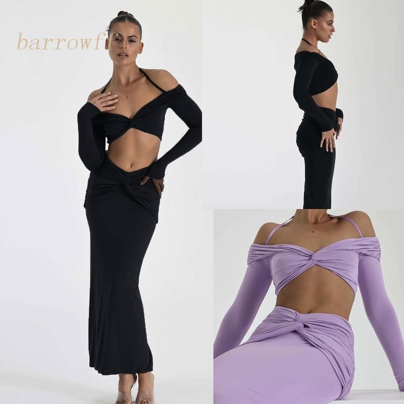 Brroa Set Áo Croptop + Chân Váy Bút Chì Y2k Thời Trang Nữ