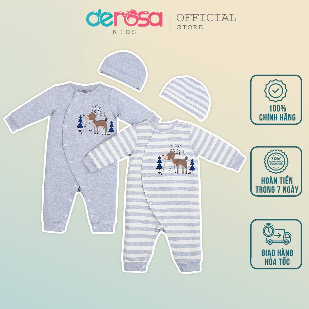 Bộ body dài tay liền thân kèm mũ cho bé DEROSA KIDS (0 - 9 tháng) AWBB103BD