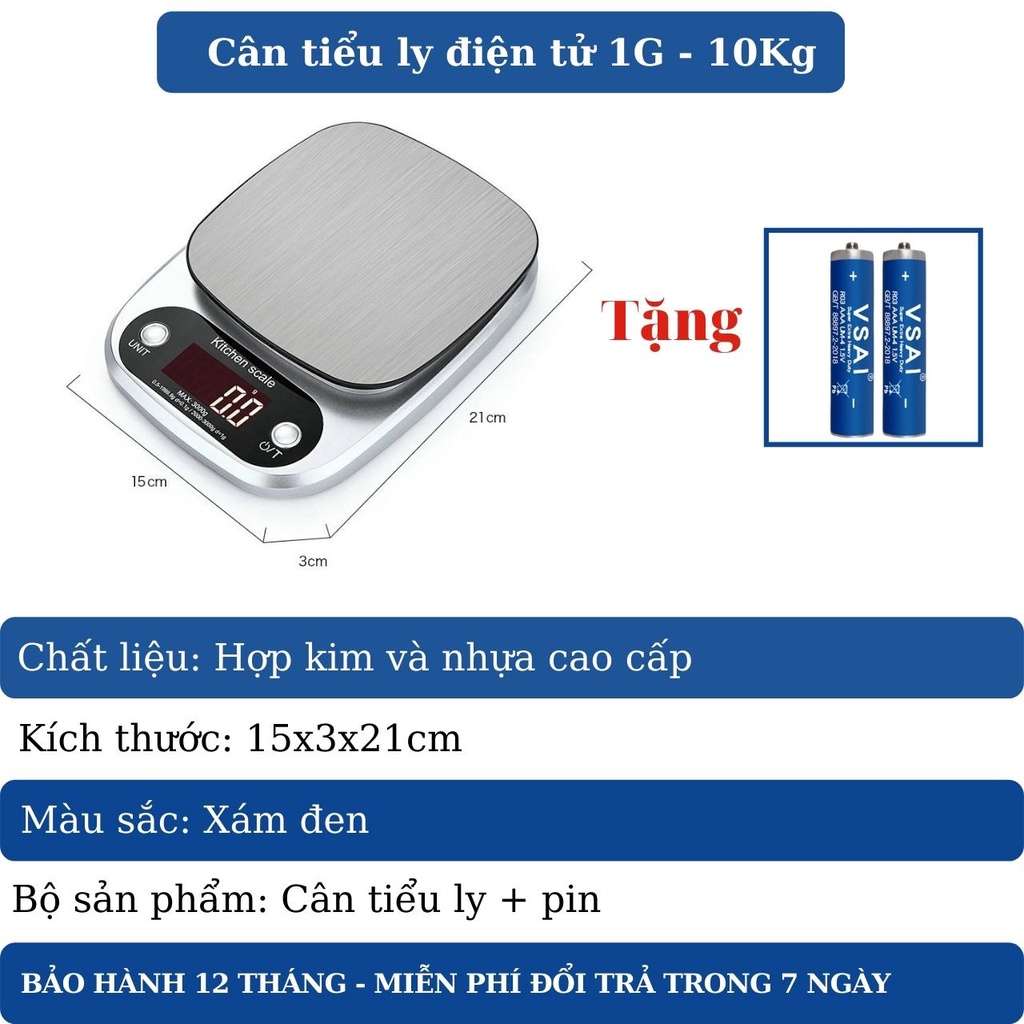 Cân tiểu ly điện tử mini định lượng 1g - 5kg làm bán chínhh xác cao