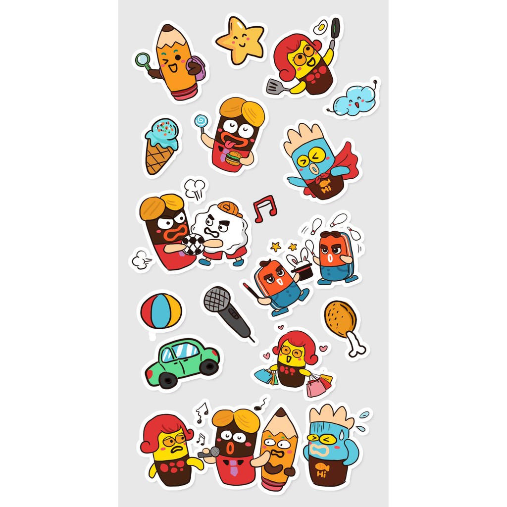 Sticker Hình Dán HI PENCIL Dán Trang Trí Hình Nhân Vật Nhà Bút Dễ Thương, An Toàn Cho Bé