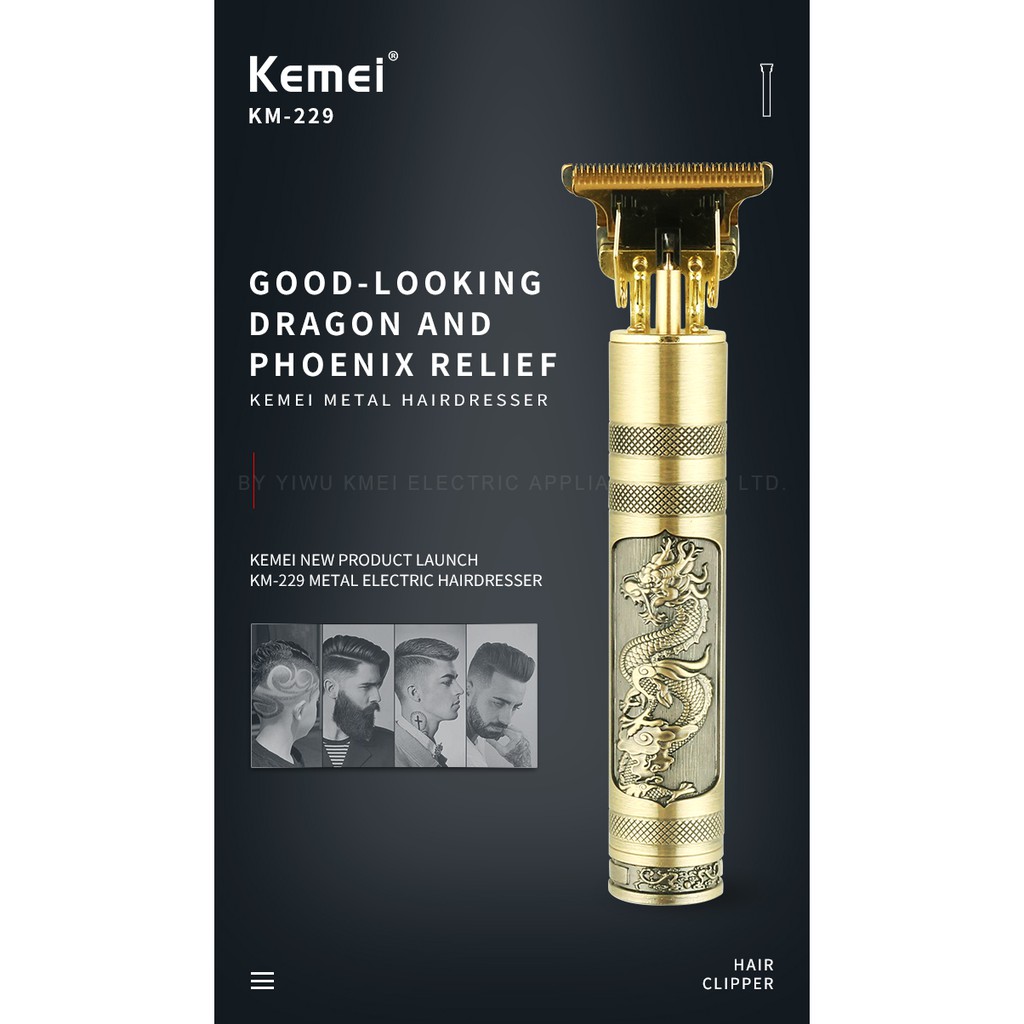 Tông đơ cắt tóc Kemei Pro Li T-Outliner T9 mạnh mẽ phong cách hình rồng cổ điển không dây chất lượng cao