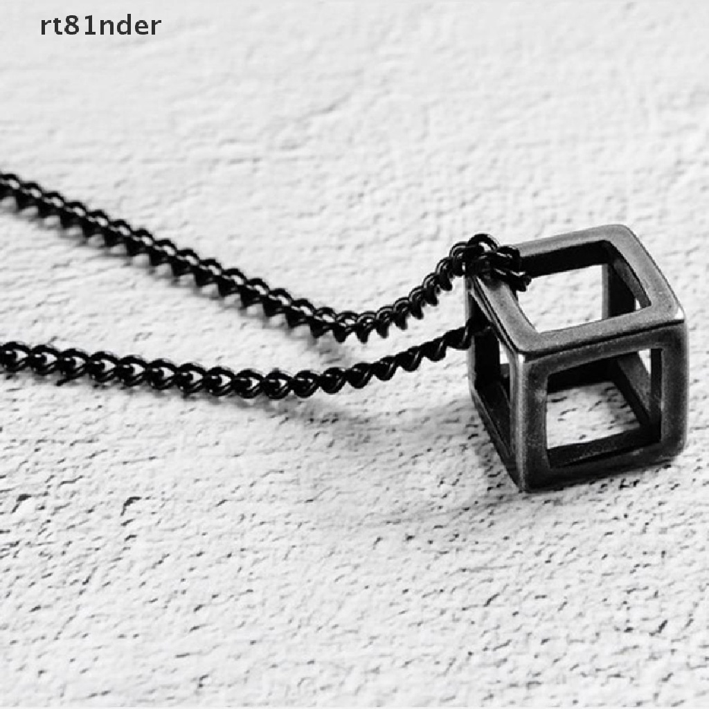【rt】 Titanium Steel Cube Hollow Out Pendant Necklace Fashion Jewelry Men Accessories .