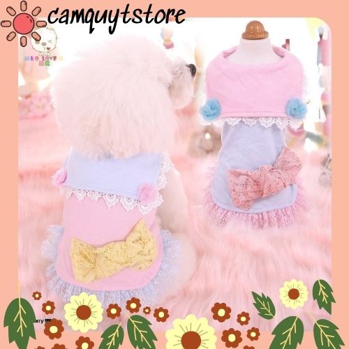 Váy thun thiết kế cổ thủy thủ nơ ren CAMQUYTSTORE cho thú cưng