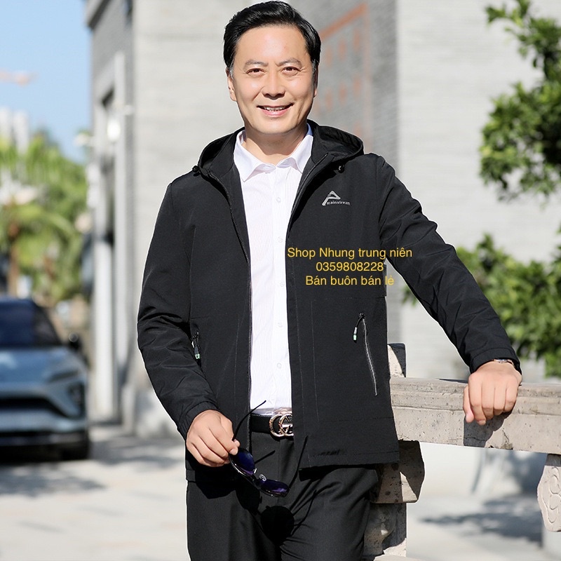 Áo khoác gió nam trung niên chất lì cực đẹp mũ có thể tháo