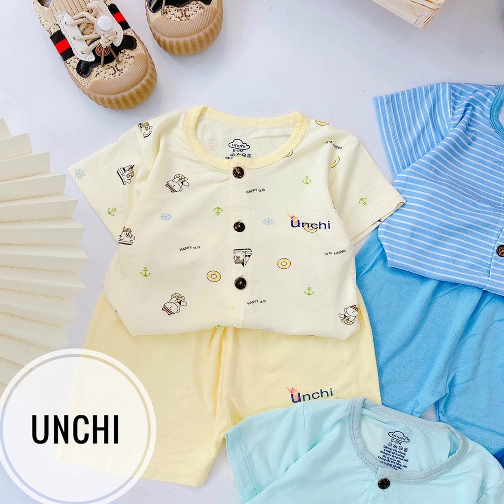 Bộ Unchi Sơ Sinh Cúc Giữa Chất Cotton Gỗ Sồi Cao Cấp Thấm Hút Cho Bé | QATE252