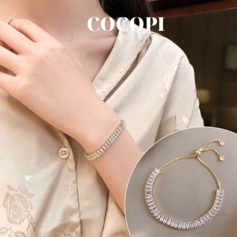 Lắc tay titan rút đá bagguet siêu sáng không đen không gỉ