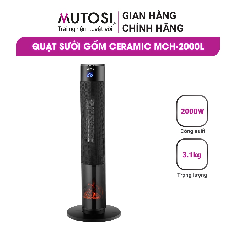 Quạt sưởi gốm Ceramic Mutosi MCH-2000L, không gây khô da, công suất lớn 2000W, BH 12 tháng