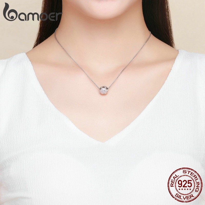 Hạt phụ kiện Bamoer bằng hợp kim họa tiết hoa đính đá xinh xắn dùng làm vòng tay