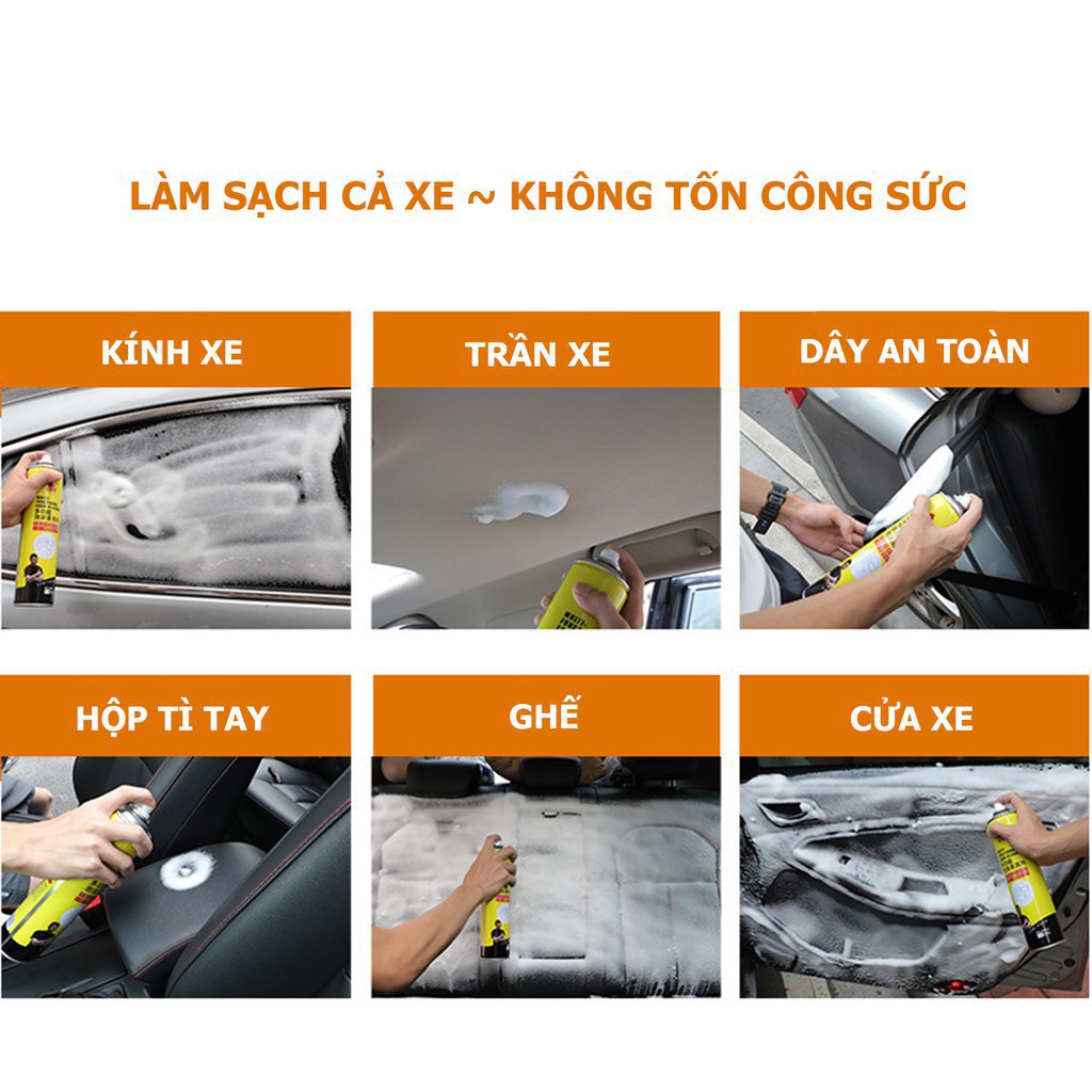 [ SIÊU SẠCH] Chai Xịt Vệ Sinh Nội Thất Ô Tô, Dung Dịch Làm Sạch Ghế Da, SOFA, Nhựa Nhám - HAOSHUN FOAM CLEAN - BAOBAO