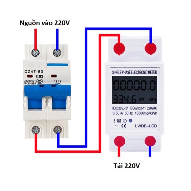 Thiết bị đo công suất điện tiêu thụ Kwh AC 220V 1500W LW công tơ điện tử đồng hồ điện