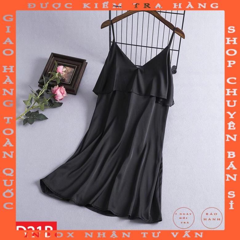 Váy Ngủ Nữ Lụa Satin Trơn Dáng Xuông Liền Thân Hisexy MD21 tranvuong