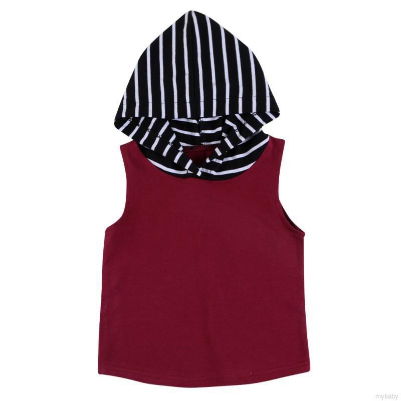 MyBaby Fashion Summer high quality Striped Hooded Sleeveless 2PCS Set