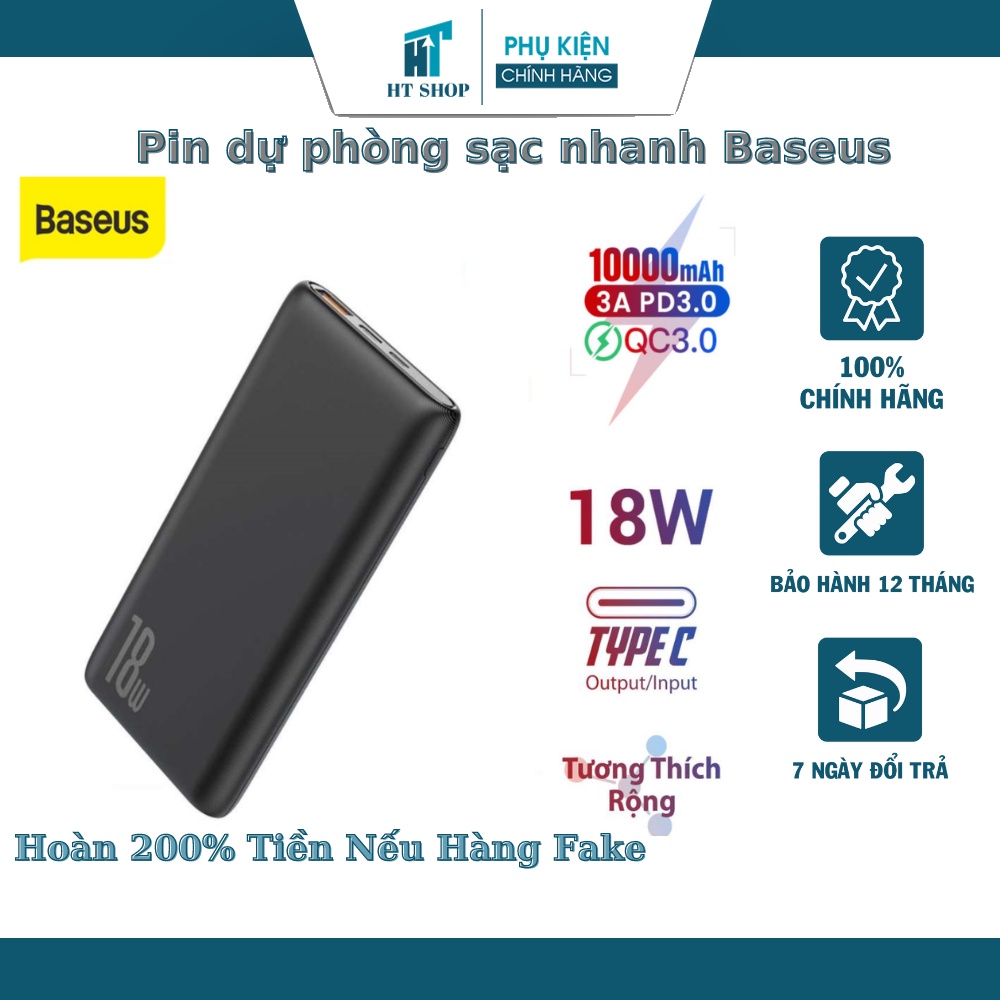 Pin dự phòng sạc nhanh Baseus Bipow 10000mAh tích hợp PD/QC công suất 18W - BẢO HÀNH 12 THÁNG