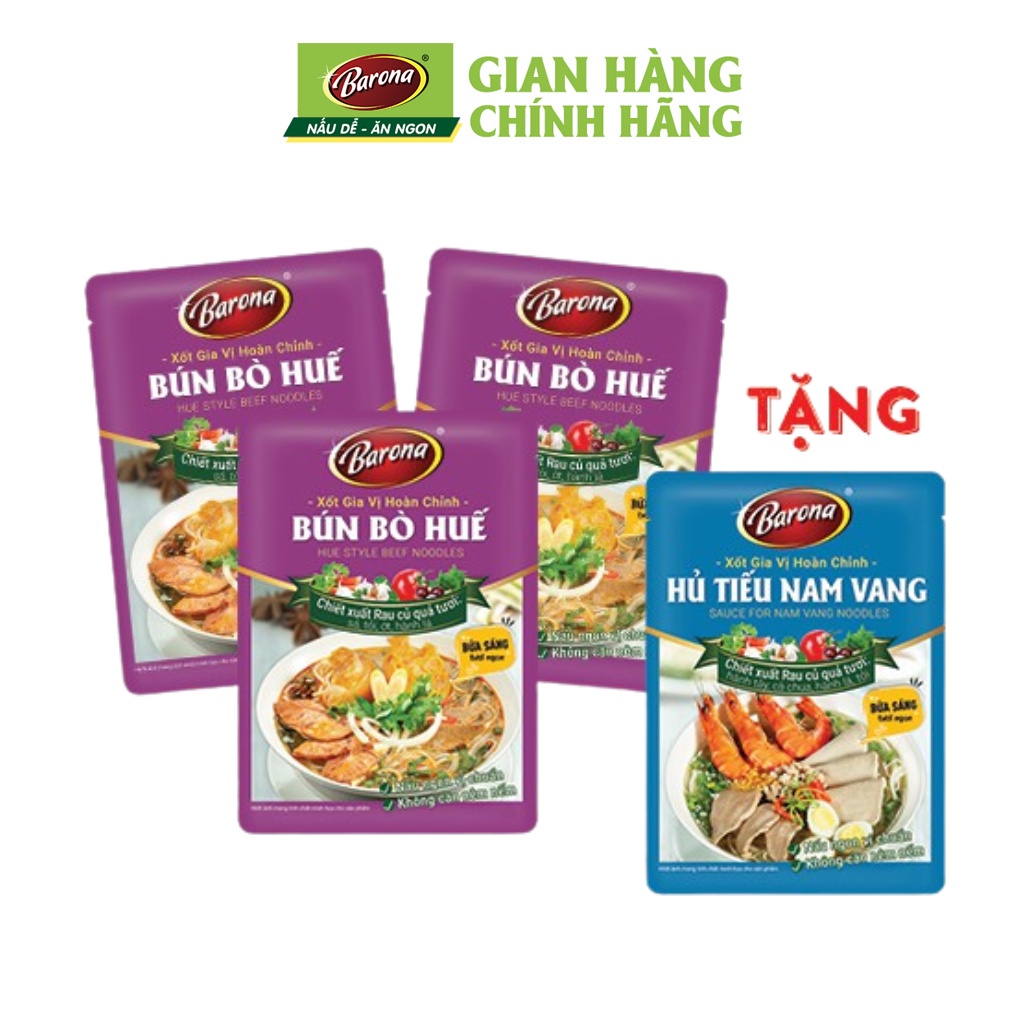 Gia Vị Bún Bò Huế Barona 110g, Mua 3 gói Tặng 1 gói Gia Vị Hủ Tiếu Nam Vang Hoàn Chỉnh Barona 80g