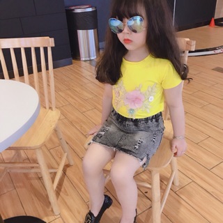 Sét bộ cotton quần váy jean cho bg