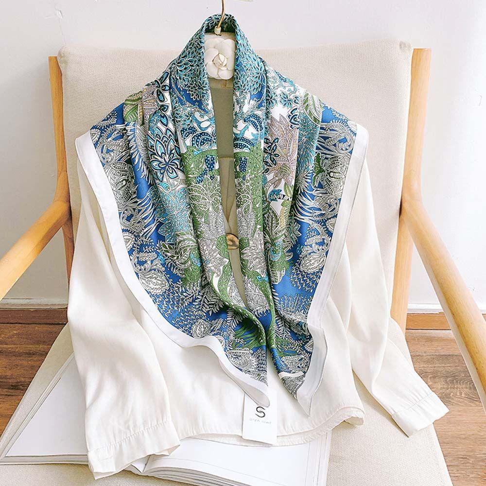 Qqmall Khăn Quàng Cổ Lụa Hình Vuông Lớn Phong Cách Vintage Trang Trí Đa Ứng Dụng Cho