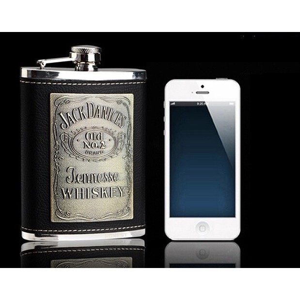 Bình rượu inox Honest 8oz bọc da Jack Daniel's (240ml)