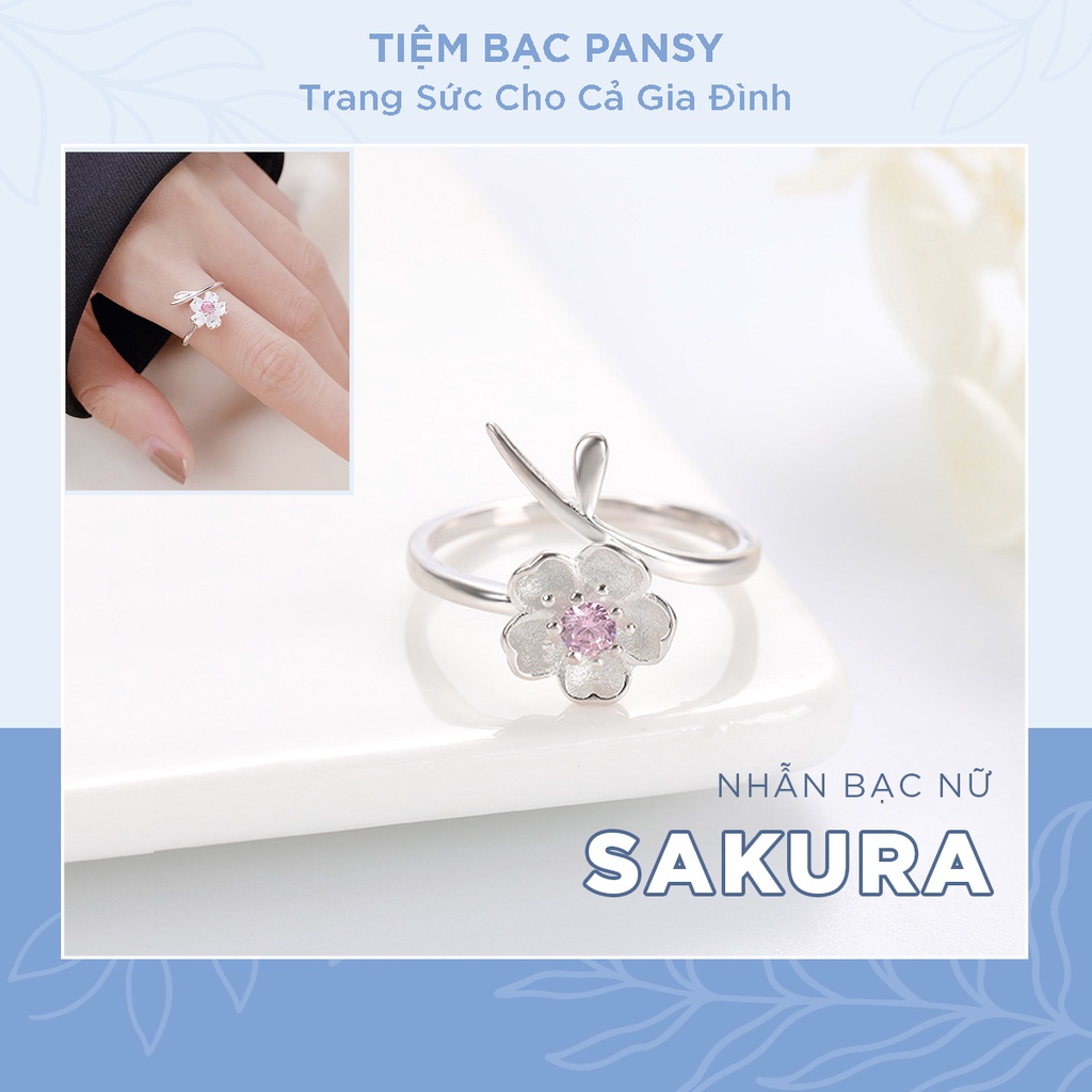 Nhẫn bạc nữ hoa anh đào Sakura, nhẫn nữ PANSY bằng bạc thật 925 phong cách Nhật Bản