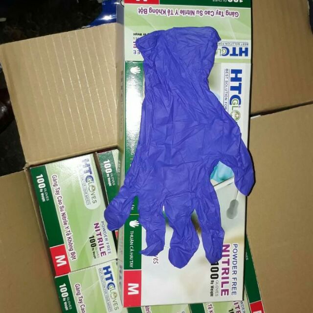 1 hộp Găng tay nitril  không bột màu xanh
