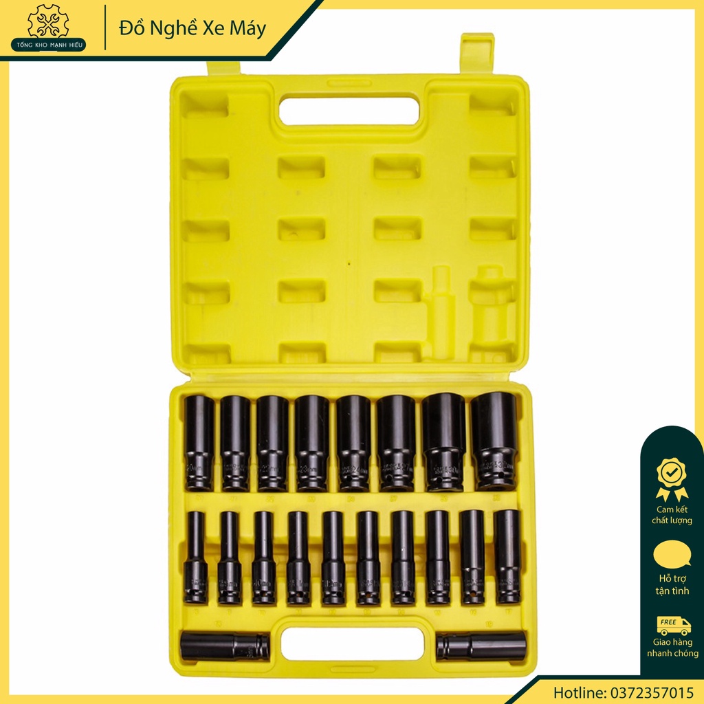🌟 Bộ Khẩu Dài 10 Và 20 Món Dầy Dặn Dùng Cho Máy Siết Bulong Chân 1/2 - Phụ Tùng Mạnh Hiếu