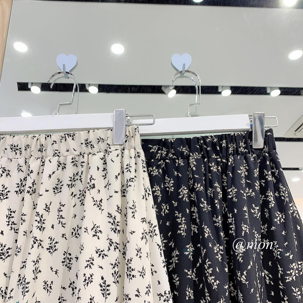 2101619 Chân váy midi hoa nhí dáng dài chất voan cát mềm mát có lót trong dày dặn không lộ freesize | BigBuy360 - bigbuy360.vn