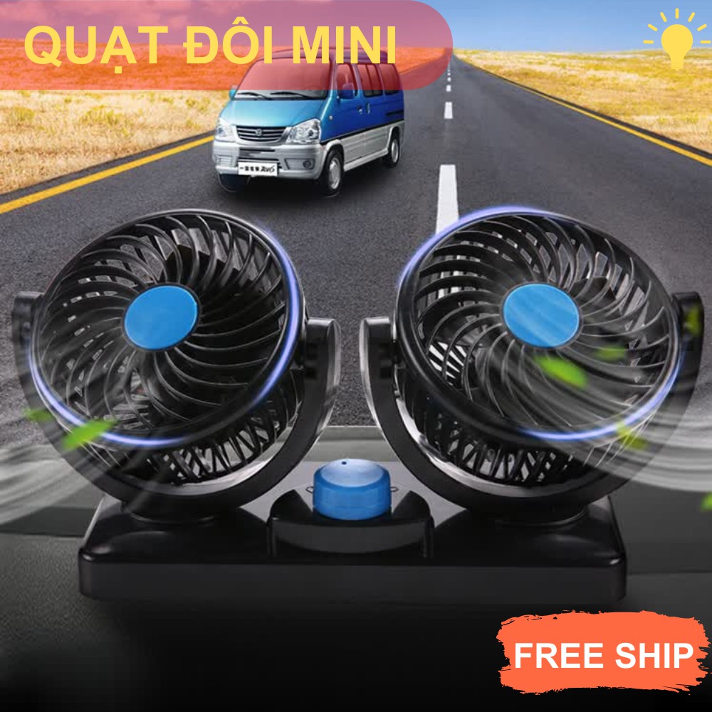 Quạt, Quạt đôi mini 12V , 24V xoay 360 độ tiện ích trên ô tô hay xe hơi cao cấp TIME HOME