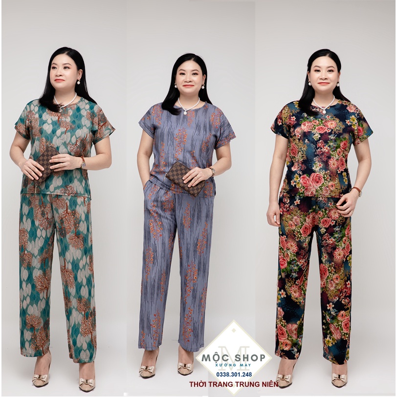 Bộ Lanh Nhung Tay Cộc quần dài Cho bà cho mẹ Lanh đẹp không nhăn